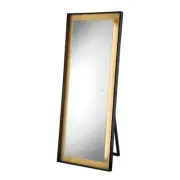 Modern Rectangular LED Edge Lit Standing Mirror in Gold Finish with Touch Sensor