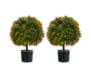 Giantex 2PCS Artificial Ball Tree 55cm Faux Bushes Plants w/Orange Fruits & Cement Flower Pot Ball-shaped Plants