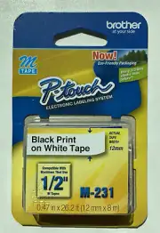 Brother M231 P-touch Label Tape 1/2" Black on White M231