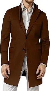 [Gsywaipei] Men's Warm Wool Blend Long Jacket Winter Casual Male Trench Coat Single Breasted Notch Collar Slim Fit Pea Overcoat