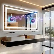 LUVODI Bluetooth LED Bathroom Mirror, 1600 x 800 mm Illuminated Wall Mounted Vanity Mirrors Anti-Fog Vanity Mirror Backlit and Front Light, Dimmable 3 Colors, Anti-Fog, Horizontal