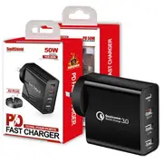 SupRShield 50W SAA Certified PD Fast Charging Charger Multi 4 Ports USB-C QC3.0 Power Wall Plug Travel Adapter