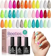 beetles Gel Polish Gel Nail Polish Set - 23 Pcs Glitter Hot Pink Yellow Green Diva Collection Sparkle Soak Off UV Gel Kit with Glossy & Matte Top Base Coat DIY Manicure Party Holiday Valentine's Day