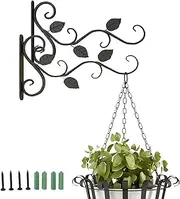 2Pcs Iron Plant Hanger Wall Hooks,Hanging Basket Brackets,Wall Mounted Plant Holder and Bird Feeder,12 INCH Indoor Outdoor Decorative Display for Plants, Bird Feeders, Flower Baskets, and Lanterns