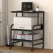STEELIST Printer Stand with Storage, Large Printer Cart, Office Table for Scanner, Fax, 3-Tier Adjustable Wooden Shelves, Home Storage Table for Fridge, Record Player Stand for Albums, Black Ebony