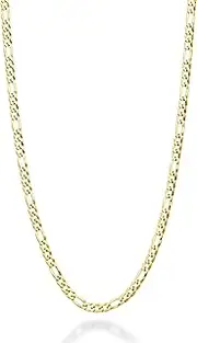 [Miabella] Solid 18K Gold Over Sterling Silver Italian 3mm Diamond-Cut Figaro Link Chain Necklace for Women Men, 925 Made in Italy