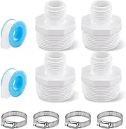 4pcs PVC Garden Hose Adapters, 1.5" NPT Male to 3/4" GHT PVC Pipe Connection with Pipe Clamp and Tape Sump Pump Hose Adapter PVC Hose Adapter for Swimming Pools Garden Hose