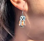 Zuni Owl MOP Cowrie Shell Inlay Dangle Earrings Native American Jewelry