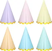 Fairooth 24 Pcs Pastel Birthday Party Hats Colorful Cone Birthday Hats Rainbow Cone Paper Hats with Elastic String for Birthday Baby Bridal Shower Wedding Party Supplies
