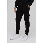 Mens Black 260GSM Loopback Basic Skinny Fit Cargo Jogger