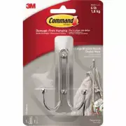 (24-4 pk)-3M Command Large Brushed Nickel Double Adhesive Hook Model: 17036BN-ES