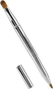 Ainkou Double-ended Lip Makeup Brush, Retractable Lip Brush for Lipstick, Lip Gloss, Eyeshadow (Silver)