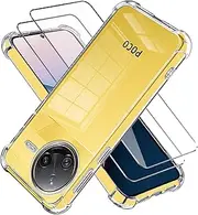 LYZXMY Case for Xiaomi Poco F7 Ultra 5G Transparent Mobile Phone Case + 2 Pieces Tempered Glass Screen Protector Case Soft Silicone TPU Anti-Scratch Anti Collision Clear Case