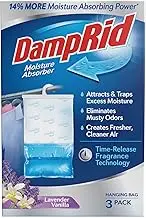 DampRid Lavender Vanilla Hanging Moisture Absorber, 16 oz., 3 Pack - Eliminates Musty Odors for Fresher, Cleaner Air, Ideal Absorbers Closet, 14% More Absorbing Power, Blue, Small (FG86LVSBAM)