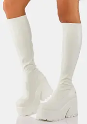 [Windsor Smith] Fuse White Stretch Knee High Boots
