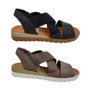 Jemma Claire Ladies Leather Sandals Slingback with Cross Elastic Strap Soft Insole