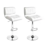 NNEDSZ Set of 2 PU Leather Gas Lift Bar Stools - White and Chrome