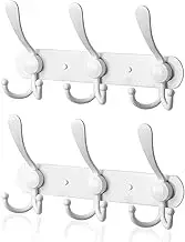 Coat Rack Wall Mounted，3 Tri Stainless Steel Coat Hook for Coat Hat Robes Towel in Mudroom Entryway (White, 2 Pack 3 Hook)