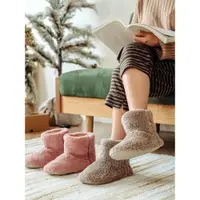 在飛比找ETMall東森購物網優惠-日式高幫靴棉拖鞋女冬季全包跟保暖木地板家用兒童靜音室內雪地靴