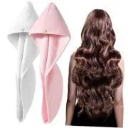2 Pack Large Microfiber Hair Towel Wrap for Women, Large: 30"X10" White+pink