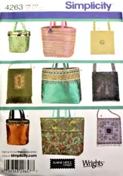Simplicity 4263 Misses Handbag Tote Purse & Bags in 9 Styles Sewing Pattern OOP
