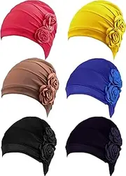 [BBACZZG] 6 Pieces Women Turban Flower Caps Vintage Beanie Headscarf Elastic Headwrap Hat