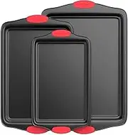 SHENMAIDAY 3-Piece Bakeware Set, Cookie Baking Tray Set with Silicone Handles, Non-Stick bakeware Set, Durable Oven Baking Trays, Stackable and Easy to Clean, Perfect for Baking and Roasting
