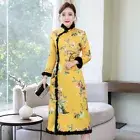 Womens Coat Winter Cheongsam Fur Trim Overcoat Floral Dress Chinese Retro Qipao