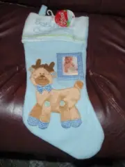 Baby’s 1st Christmas Stocking Blue Fleece Picture Window Reindeer NEW W/TAG