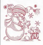 EMBROIDERED QUILT BLOCKS A SET OF 10 - REDWORK SNOWMEN