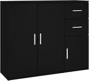 [vidaXL] Engineered Wood Sideboard, Classic Black - Ample Storage Space Cabinet Measuring 91x29.5x75 cm - Ideal for Organizing Daily Essentials