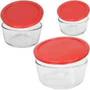 Pyrex (3) Glass Food Storage Bowls and (3) Red Lids for 7200, 7201, and 7203