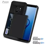 Black Slide Card Slot Armor Heavy Duty Case Cover for Samsung Galaxy S9 S9 Plus