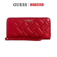 在飛比找momo購物網優惠-【GUESS】編織縫線LOGO皮革手拿長夾(兩色任選)