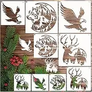 YHSLMH Wolf Eagle Deer Stencils for Painting - Reusable Animal Stencils with Large Deer Template - DIY Art Craft Fabric Canvas Furniture (9 Animal)