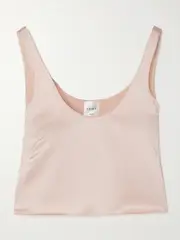 [LESET] LESET - Barb Scoop Washed-satin Tank - Blush - small small Pink