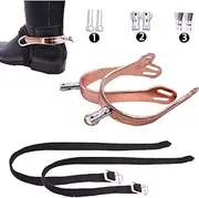 MORECP 3-in-1 Multifunctional Western Cowboy Spurs with PP Woven Tape Belt, Stainless Steel, Round/Flat/Roller Heads, for Equestrian Events, Men & Women