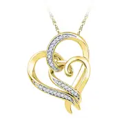 10k Yellow Gold Round Diamond Double Linked Heart Pendant 1/10 Cttw