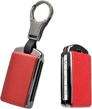 HIBEYO Key Fob Cover Case Remote Jacket Shell 20212022 for Volvo XC40 XC60 XC90 S90 V90 Car Key Fob Shell Smart Auto Key Accessories Holder Keyless Full Protective Zinc Alloy Leather Case-Black Red