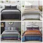 Stripes Bohemian Bedspread Set Quilt Coverlet Throw Rug Queen King Size Bedding