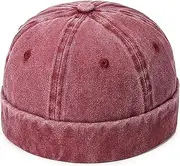 [WULIQIUQIU] Brimless Hats for Men Docker Cap Sailor Cap Worker Hat Rolled Cuff Retro Beanie Hat