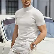 Men's T Shirt Tee Top Mock Turtleneck Short Sleeves Turtleneck Summer Plain Designer Basic Modern Contemporary Vacation Street Going out Wine Black White Top T