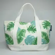 J.Crew Factory Mini Structured Canvas Tote Bag Ivory Monstera Green Beige NWT