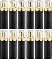 Lil Ray 2 Oz Empty Foam Pump Bottle, Foamer Soap Dispenser for Lash Shampoo, Hand Soap, Foaming Cleaner, Black&gold 2, 12 PCS