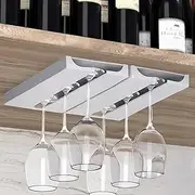 [Frafuo] 2 Pcs Stick-On Hanging Wine Glass Holder-Wine Glass Rack Under Cabinet-Plastic Under Cabinet Stemware Rack-Glassware Drying Storage Hanger（White）