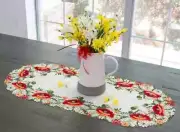 Red Poppy on Ivory Table Runner (15"X34"")