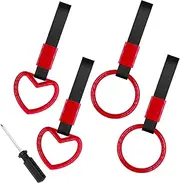 BetterJonny 4 Pieces Tsurikawa Round Heart-Shaped Car Hand Straps, ABS Ring Heart-Shaped Car Hand Strap Decorative Warning Loops with Screwdriver for Car Motorcycle Interior Exterior Decoration (Red)