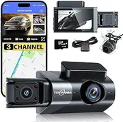 A6 Triple Lens Dash Camera - 2K Front, 1080P Inside & Rear, Built-in GPS & WiFi, Night Vision, 3" LCD Screen Dash Camera for Cars with App ﻿