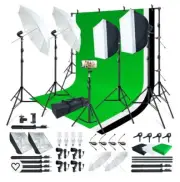 Studio Light Kit W/2 Softboxes 3 Backdrops 4 Bulbs Stands And More