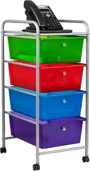 Rolling Cart with Drawers, Utility Cart, Craft Storage, Kitchen, Metal, 12.75...